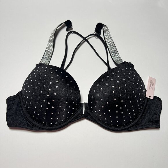 Victoria Secret 36DD Bombshell Push Up Bikini Top Glam Cups Shine Strap Black - Picture 2 of 10